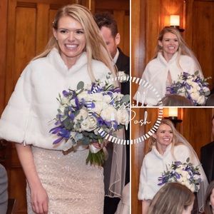 NWT BCBGMaxazria Ivory White Faux Fur Shrug Wrap Capelet Jacket Bridal Stole